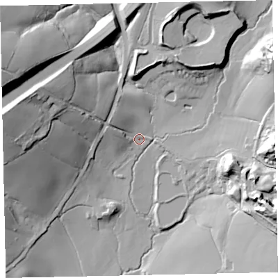 Shaded relief map of the ground around TQ130DW, computed from Environment Agency LiDAR. The ground here sits at about 83 m above sea level and falls 52 m across the surrounding 800 m. Surface water reaching this point runs off ground lying to the west-north-west, 10.3 m higher.