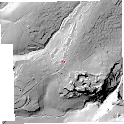 Shaded relief map of the ground around TQ130EE, computed from Environment Agency LiDAR. The ground here sits at about 59 m above sea level and falls 77 m across the surrounding 800 m. Surface water reaching this point runs off ground lying to the east-north-east, 4.7 m higher.