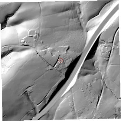 Shaded relief map of the ground around TQ130NE, computed from Environment Agency LiDAR. The ground here sits at about 106 m above sea level and falls 54 m across the surrounding 800 m. Surface water reaching this point runs off ground lying to the west-north-west, 7.2 m higher.