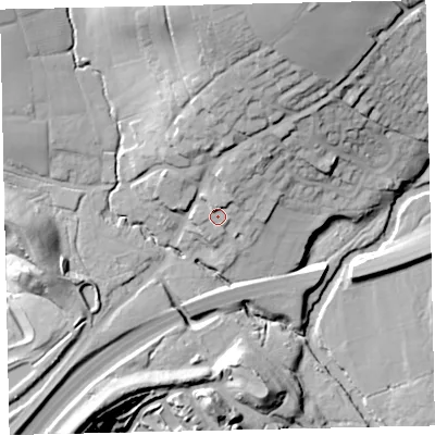 Shaded relief map of the ground around TQ130RF, computed from Environment Agency LiDAR. The ground here sits at about 24 m above sea level and falls 43 m across the surrounding 800 m. Surface water reaching this point runs off ground lying to the north-north-east, 4.5 m higher.