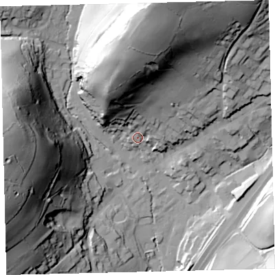 Shaded relief map of the ground around TQ137AE, computed from Environment Agency LiDAR. The ground here sits at about 78 m above sea level and falls 84 m across the surrounding 800 m. Surface water reaching this point runs off ground lying to the north, 56.9 m higher.