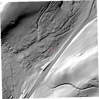 Shaded relief map of the ground around TQ137AU, computed from Environment Agency LiDAR. The ground here sits at about 78 m above sea level and falls 90 m across the surrounding 800 m. Surface water reaching this point runs off ground lying to the north, 50.1 m higher.