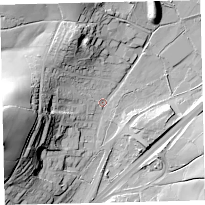 Shaded relief map of the ground around TQ137BX, computed from Environment Agency LiDAR. The ground here sits at about 86 m above sea level and falls 60 m across the surrounding 800 m. Surface water reaching this point runs off ground lying to the north-north-west, 29.0 m higher.