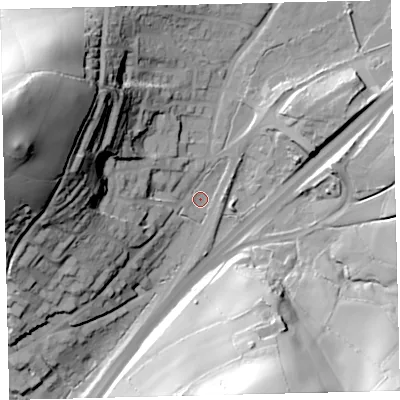 Shaded relief map of the ground around TQ137BZ, computed from Environment Agency LiDAR. The ground here sits at about 83 m above sea level and falls 71 m across the surrounding 800 m. Surface water reaching this point runs off ground lying to the west-north-west, 61.0 m higher.