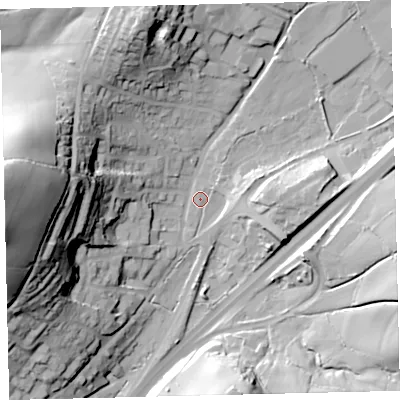 Shaded relief map of the ground around TQ137DA, computed from Environment Agency LiDAR. The ground here sits at about 86 m above sea level and falls 61 m across the surrounding 800 m. Surface water reaching this point runs off ground lying to the west, 54.9 m higher.