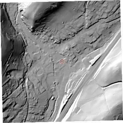 Shaded relief map of the ground around TQ137DD, computed from Environment Agency LiDAR. The ground here sits at about 70 m above sea level and falls 72 m across the surrounding 800 m. Surface water reaching this point runs off ground lying to the west-north-west, 66.9 m higher.