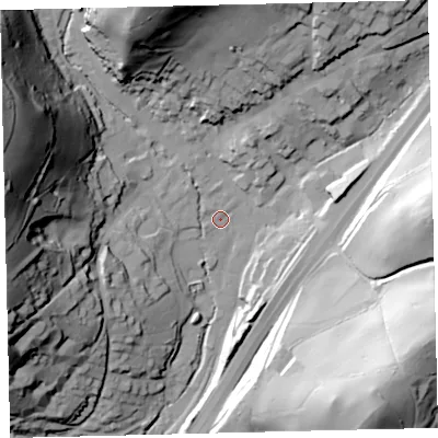 Shaded relief map of the ground around TQ137DE, computed from Environment Agency LiDAR. The ground here sits at about 70 m above sea level and falls 78 m across the surrounding 800 m. Surface water reaching this point runs off ground lying to the north-north-west, 2.0 m higher.