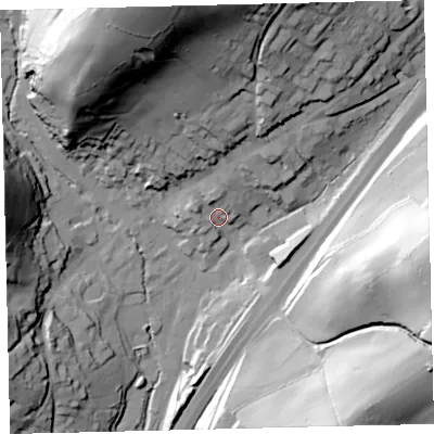 Shaded relief map of the ground around TQ137DR, computed from Environment Agency LiDAR. The ground here sits at about 74 m above sea level and falls 71 m across the surrounding 800 m. Surface water reaching this point runs off ground lying to the north, 7.3 m higher.