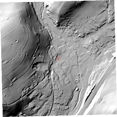 Shaded relief map of the ground around TQ137DU, computed from Environment Agency LiDAR. The ground here sits at about 74 m above sea level and falls 95 m across the surrounding 800 m. Surface water reaching this point runs off ground lying to the west, 85.3 m higher.