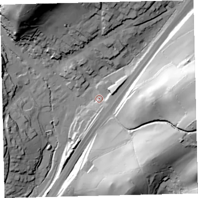 Shaded relief map of the ground around TQ137DW, computed from Environment Agency LiDAR. The ground here sits at about 74 m above sea level and falls 80 m across the surrounding 800 m. Surface water reaching this point runs off ground lying to the east-north-east, 11.9 m higher.
