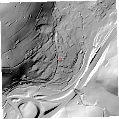 Shaded relief map of the ground around TQ137EE, computed from Environment Agency LiDAR. The ground here sits at about 81 m above sea level and falls 104 m across the surrounding 800 m. Surface water reaching this point runs off ground lying to the west-north-west, 21.2 m higher.