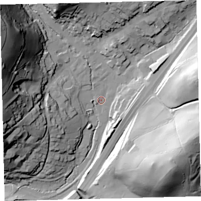 Shaded relief map of the ground around TQ137EF, computed from Environment Agency LiDAR. The ground here sits at about 69 m above sea level and falls 80 m across the surrounding 800 m. Surface water reaching this point runs off ground lying to the north-west, 72.1 m higher.