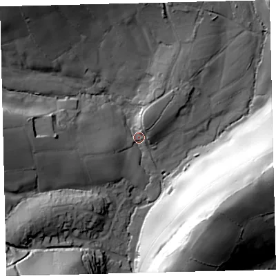 Shaded relief map of the ground around TQ137EJ, computed from Environment Agency LiDAR. The ground here sits at about 88 m above sea level and falls 67 m across the surrounding 800 m. Surface water reaching this point runs off ground lying to the north-west, 41.9 m higher.