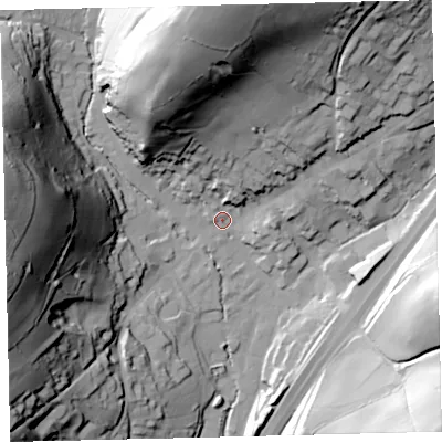 Shaded relief map of the ground around TQ137FD, computed from Environment Agency LiDAR. The ground here sits at about 73 m above sea level and falls 81 m across the surrounding 800 m. Surface water reaching this point runs off ground lying to the north, 67.2 m higher.