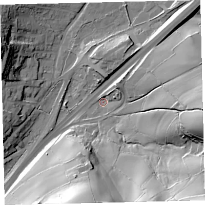 Shaded relief map of the ground around TQ137FF, computed from Environment Agency LiDAR. The ground here sits at about 86 m above sea level and falls 59 m across the surrounding 800 m. Surface water reaching this point runs off ground lying to the east, 44.9 m higher.