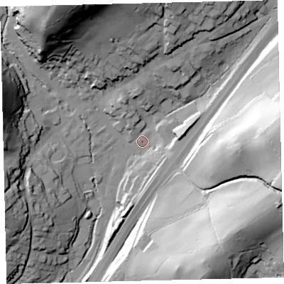 Shaded relief map of the ground around TQ137FN, computed from Environment Agency LiDAR. The ground here sits at about 71 m above sea level and falls 70 m across the surrounding 800 m. Surface water reaching this point runs off ground lying to the east, 63.5 m higher.