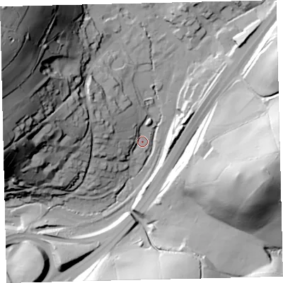 Shaded relief map of the ground around TQ137FR, computed from Environment Agency LiDAR. The ground here sits at about 68 m above sea level and falls 89 m across the surrounding 800 m. Surface water reaching this point runs off ground lying to the west-north-west, 17.5 m higher.