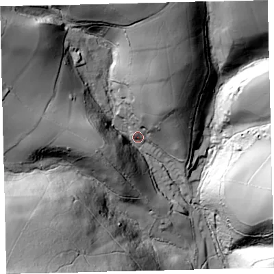 Shaded relief map of the ground around TQ137HU, computed from Environment Agency LiDAR. The ground here sits at about 143 m above sea level and falls 104 m across the surrounding 800 m. Surface water reaching this point runs off ground lying to the north-west, 71.4 m higher.