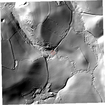 Shaded relief map of the ground around TQ137LS, computed from Environment Agency LiDAR. The ground here sits at about 44 m above sea level and falls 77 m across the surrounding 800 m. Surface water reaching this point runs off ground lying to the west, 69.7 m higher.