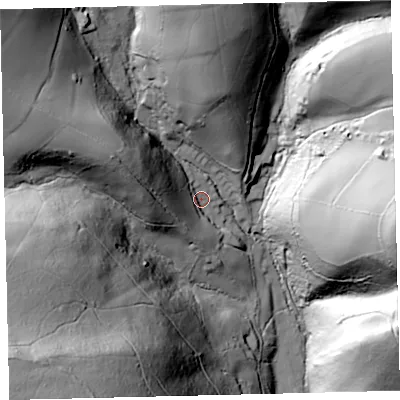 Shaded relief map of the ground around TQ137NL, computed from Environment Agency LiDAR. The ground here sits at about 135 m above sea level and falls 118 m across the surrounding 800 m. Surface water reaching this point runs off ground lying to the west, 27.9 m higher.