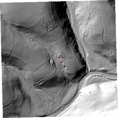 Shaded relief map of the ground around TQ137NU, computed from Environment Agency LiDAR. The ground here sits at about 119 m above sea level and falls 99 m across the surrounding 800 m. Surface water reaching this point runs off ground lying to the north, 11.4 m higher.