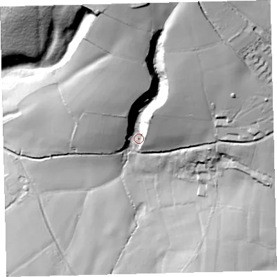 Shaded relief map of the ground around TQ137NW, computed from Environment Agency LiDAR. The ground here sits at about 101 m above sea level and falls 94 m across the surrounding 800 m. Surface water reaching this point runs off ground lying to the north, 64.8 m higher.