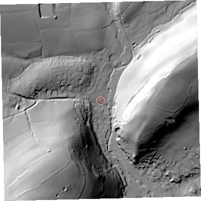 Shaded relief map of the ground around TQ137QP, computed from Environment Agency LiDAR. The ground here sits at about 81 m above sea level and falls 90 m across the surrounding 800 m. Surface water reaching this point runs off ground lying to the east-north-east, 65.0 m higher.