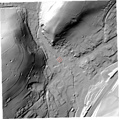Shaded relief map of the ground around TQ137QQ, computed from Environment Agency LiDAR. The ground here sits at about 73 m above sea level and falls 89 m across the surrounding 800 m. Surface water reaching this point runs off ground lying to the west, 82.3 m higher.