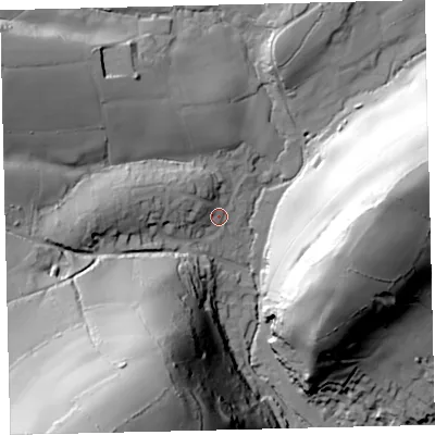 Shaded relief map of the ground around TQ137QT, computed from Environment Agency LiDAR. The ground here sits at about 84 m above sea level and falls 83 m across the surrounding 800 m. Surface water reaching this point runs off ground lying to the west-north-west, 11.4 m higher.