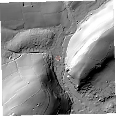 Shaded relief map of the ground around TQ137QW, computed from Environment Agency LiDAR. The ground here sits at about 79 m above sea level and falls 93 m across the surrounding 800 m. Surface water reaching this point runs off ground lying to the south-west, 85.1 m higher.