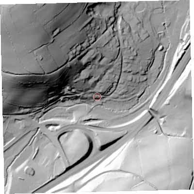 Shaded relief map of the ground around TQ137RD, computed from Environment Agency LiDAR. The ground here sits at about 69 m above sea level and falls 105 m across the surrounding 800 m. Surface water reaching this point runs off ground lying to the north-west, 93.0 m higher.