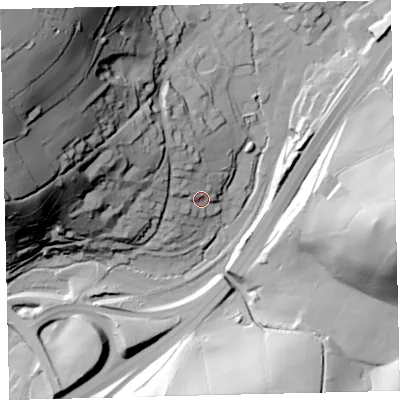 Shaded relief map of the ground around TQ137RH, computed from Environment Agency LiDAR. The ground here sits at about 73 m above sea level and falls 100 m across the surrounding 800 m. Surface water reaching this point runs off ground lying to the north-west, 31.1 m higher.