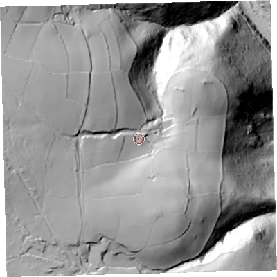 Shaded relief map of the ground around TQ137SS, computed from Environment Agency LiDAR. The ground here sits at about 255 m above sea level and falls 194 m across the surrounding 800 m. Surface water reaching this point runs off ground lying to the west, 58.8 m higher.