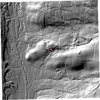 Shaded relief map of the ground around TQ137TD, computed from Environment Agency LiDAR. The ground here sits at about 261 m above sea level and falls 117 m across the surrounding 800 m. Surface water reaching this point runs off ground lying to the east-north-east, 13.9 m higher.