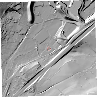 Shaded relief map of the ground around TQ137UP, computed from Environment Agency LiDAR. The ground here sits at about 92 m above sea level and falls 59 m across the surrounding 800 m. Surface water reaching this point runs off ground lying to the east, 5.7 m higher.
