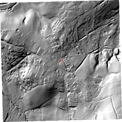 Shaded relief map of the ground around TQ138AB, computed from Environment Agency LiDAR. The ground here sits at about 190 m above sea level and falls 112 m across the surrounding 800 m. Surface water reaching this point runs off ground lying to the south-east, 26.1 m higher.