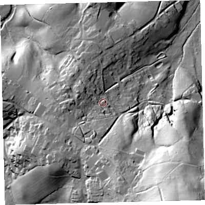 Shaded relief map of the ground around TQ138BP, computed from Environment Agency LiDAR. The ground here sits at about 177 m above sea level and falls 98 m across the surrounding 800 m. Surface water reaching this point runs off ground lying to the south-south-east, 40.2 m higher.