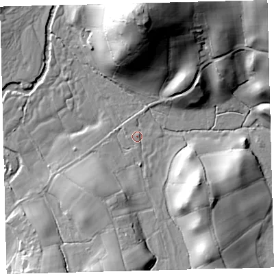 Shaded relief map of the ground around TQ138DR, computed from Environment Agency LiDAR. The ground here sits at about 147 m above sea level and falls 50 m across the surrounding 800 m. Surface water reaching this point runs off ground lying to the south, 14.4 m higher.