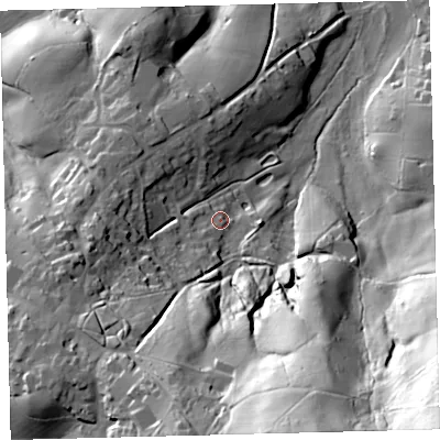 Shaded relief map of the ground around TQ138FT, computed from Environment Agency LiDAR. The ground here sits at about 166 m above sea level and falls 100 m across the surrounding 800 m. Surface water reaching this point runs off ground lying to the south-south-west, 10.8 m higher.