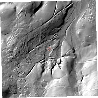 Shaded relief map of the ground around TQ138FU, computed from Environment Agency LiDAR. The ground here sits at about 165 m above sea level and falls 102 m across the surrounding 800 m. Surface water reaching this point runs off ground lying to the south-south-east, 66.7 m higher.