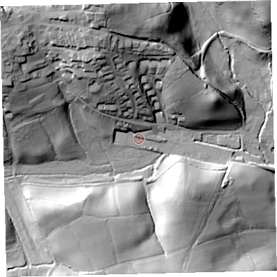 Shaded relief map of the ground around TQ138FW, computed from Environment Agency LiDAR. The ground here sits at about 170 m above sea level and falls 50 m across the surrounding 800 m. Surface water reaching this point runs off ground lying to the north-north-west, 42.1 m higher.