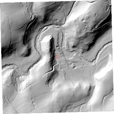 Shaded relief map of the ground around TQ138HQ, computed from Environment Agency LiDAR. The ground here sits at about 157 m above sea level and falls 79 m across the surrounding 800 m. Surface water reaching this point runs off ground lying to the south-west, 27.6 m higher.