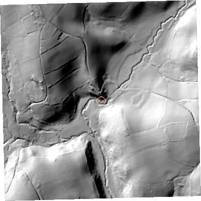Shaded relief map of the ground around TQ138HW, computed from Environment Agency LiDAR. The ground here sits at about 196 m above sea level and falls 67 m across the surrounding 800 m. Surface water reaching this point runs off ground lying to the north-north-west, 64.4 m higher.
