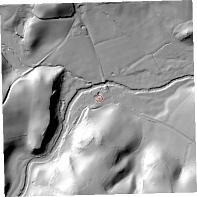 Shaded relief map of the ground around TQ138JN, computed from Environment Agency LiDAR. The ground here sits at about 138 m above sea level and falls 53 m across the surrounding 800 m. Surface water reaching this point runs off ground lying to the south, 32.5 m higher.