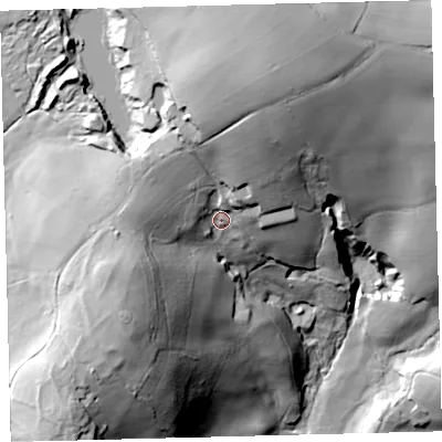 Shaded relief map of the ground around TQ138JX, computed from Environment Agency LiDAR. The ground here sits at about 224 m above sea level and falls 80 m across the surrounding 800 m. Surface water reaching this point runs off ground lying to the north-north-east, 39.9 m higher.