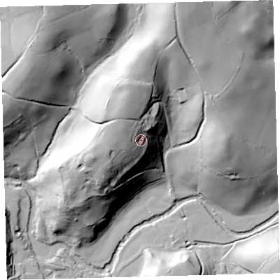 Shaded relief map of the ground around TQ138JZ, computed from Environment Agency LiDAR. The ground here sits at about 194 m above sea level and falls 77 m across the surrounding 800 m. Surface water reaching this point runs off ground lying to the north-west, 13.4 m higher.