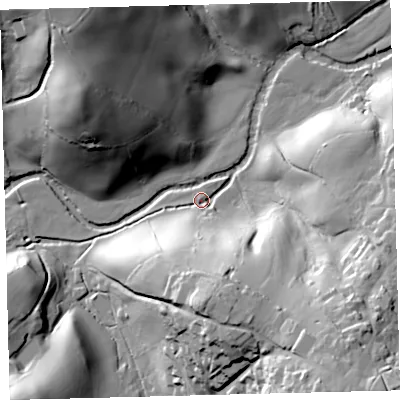 Shaded relief map of the ground around TQ138LA, computed from Environment Agency LiDAR. The ground here sits at about 149 m above sea level and falls 53 m across the surrounding 800 m. Surface water reaching this point runs off ground lying to the south, 41.3 m higher.