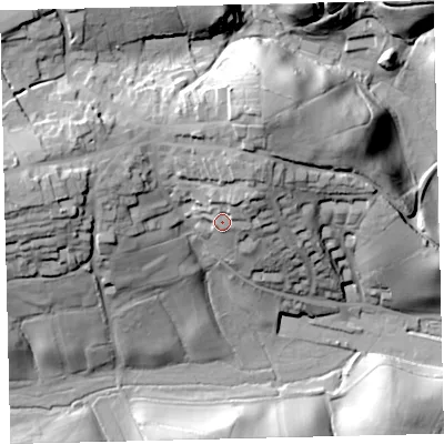 Shaded relief map of the ground around TQ138NQ, computed from Environment Agency LiDAR. The ground here sits at about 194 m above sea level and falls 44 m across the surrounding 800 m. Surface water reaching this point runs off ground lying to the north-east, 11.9 m higher.