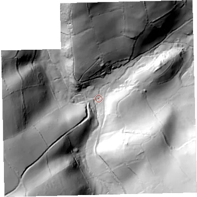 Shaded relief map of the ground around TQ138SS, computed from Environment Agency LiDAR. The ground here sits at about 237 m above sea level and falls 104 m across the surrounding 800 m. Surface water reaching this point runs off ground lying to the west-south-west, 83.8 m higher.