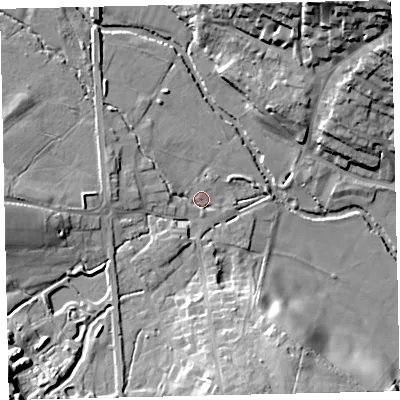 Shaded relief map of the ground around TQ139AL, computed from Environment Agency LiDAR. The ground here sits at about 30 m above sea level and falls 30 m across the surrounding 800 m. Surface water reaching this point runs off ground lying to the south-west, 15.1 m higher.